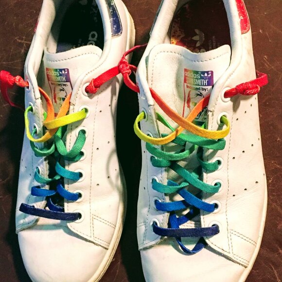 Adidas Originals Stan Smith White Rainbow Laces  sz 9 Sneakers BB1686 - Picture 2 of 2